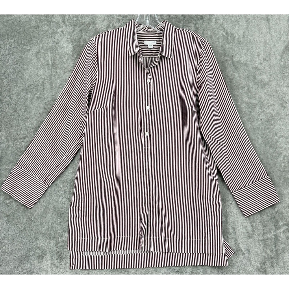 J Jill Blouse Small Silk Blend Popover Tunic Striped Career Classic Nautical Red